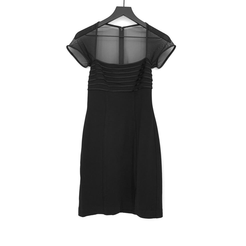 VTG TADASHI Square Neck Mesh Sleeve Cocktail Mini Dress Black 4